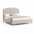Letto matrimoniale imbottito 160 x 200 cm in poliestere beige con testiera arrotondata