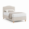 Letto matrimoniale imbottito con testiera sagomata in poliestere beige 160 x 200 cm