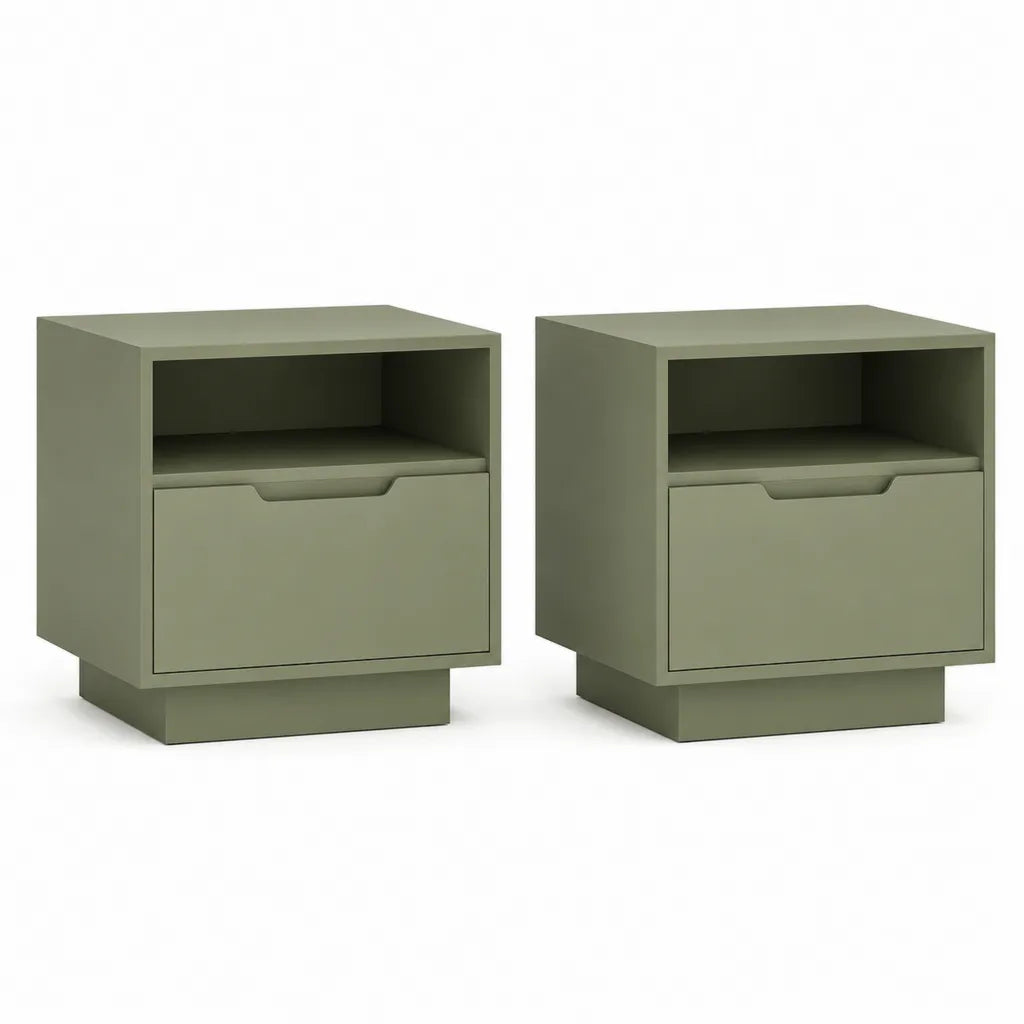 Set di 2 comodini con cassetto e vano a giorno in MDF rettangolari verde salvia 45 x 40 x 55 cm
