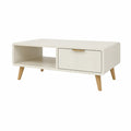 Tavolino da caffè rettangolare con vano aperto e anta in MDF e legno di caucciù bianco 100 x 50 x 45 cm