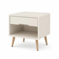 Comodino con cassetto e vano aperto 40 x 35 x 55 cm in MDF bianco e faggio naturale