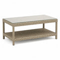 Tavolino da giardino rettangolare 100 x 60 x 45 cm in rattan PE beige con piano in vetro temperato