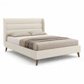 Letto matrimoniale imbottito 160 x 200 cm in poliestere beige con testiera alta e piedini in legno massello