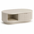 Tavolino da caffè ovale con vano contenitore in MDF verniciato avorio 100 x 50 x 40 cm