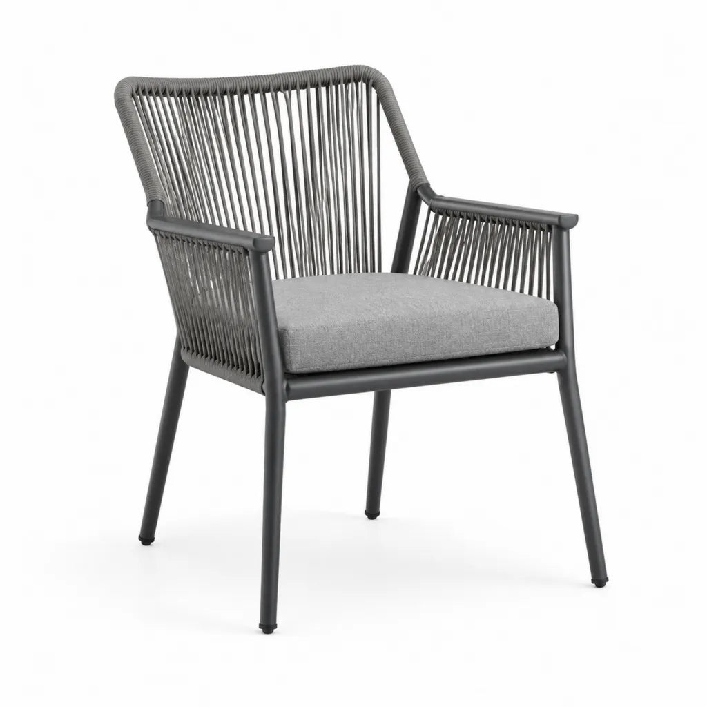 Poltrona da giardino con braccioli 66 x 70 x 85 cm in acciaio e corda PP grigio antracite