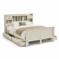 Letto matrimoniale contenitore rettangolare 160 x 200 cm in pino massello e MDF bianco avorio con testiera libreria e 6 cassetti