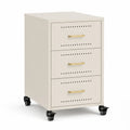 Comodino su ruote con 3 cassetti in acciaio verniciato rettangolare color crema 40 x 40 x 65 cm