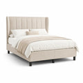 Letto matrimoniale imbottito 160 x 200 cm in poliestere beige con testiera alta rettangolare