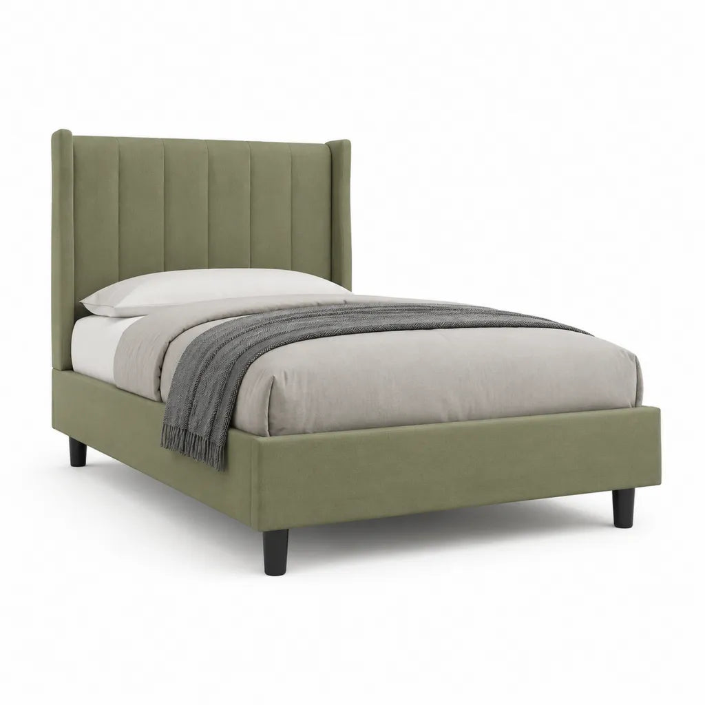 Letto matrimoniale imbottito 160 x 200 cm in velluto di poliestere verde con testiera alta
