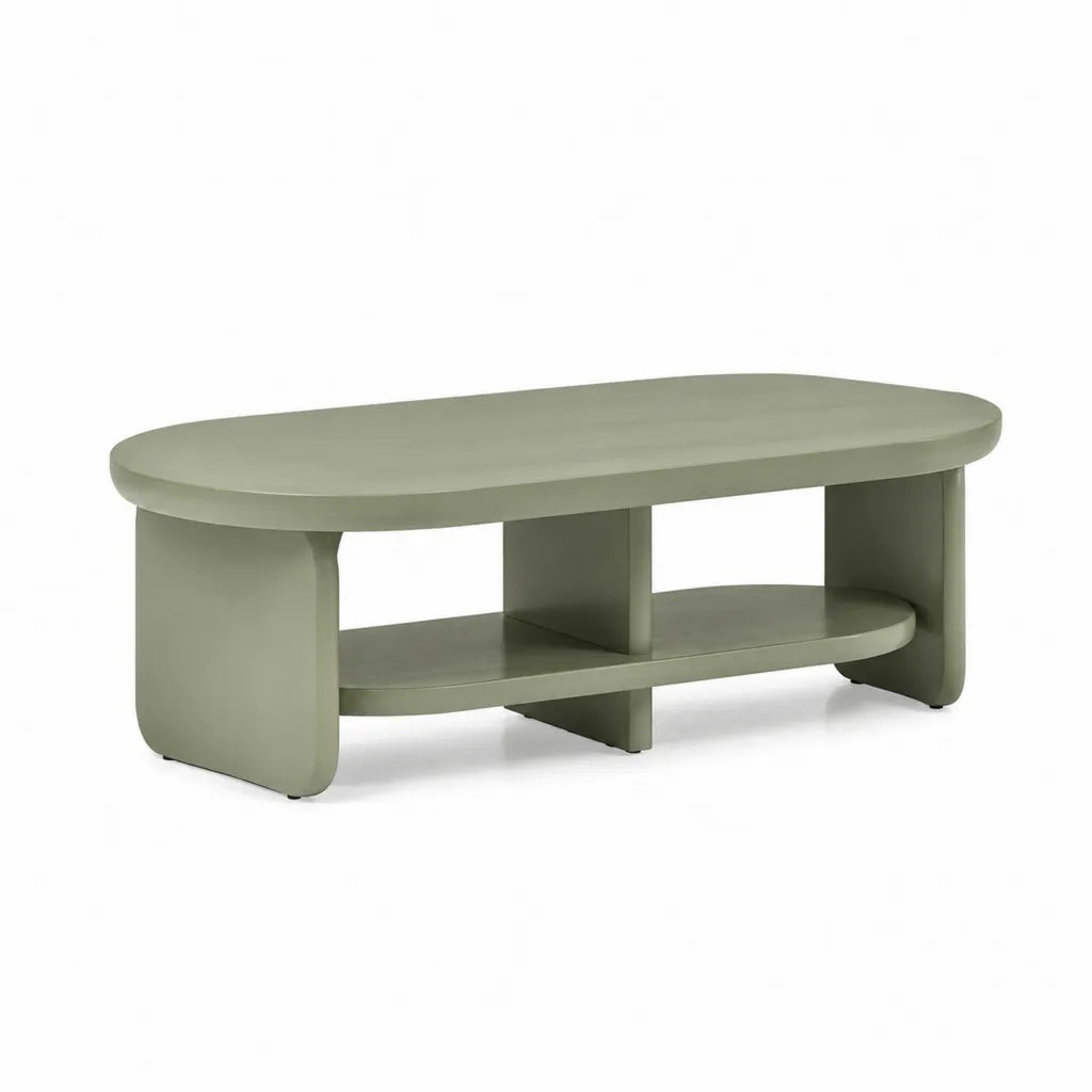 Tavolino da caffè ovale in MDF verde salvia con ripiano 120 x 60 x 45 cm