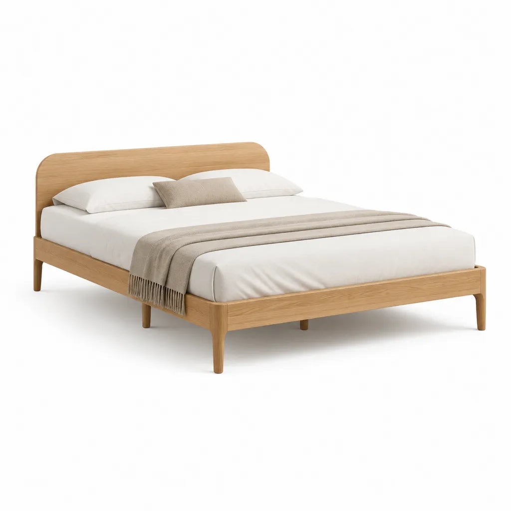 Letto matrimoniale 160 x 200 cm in legno massello effetto rovere con testiera curva naturale