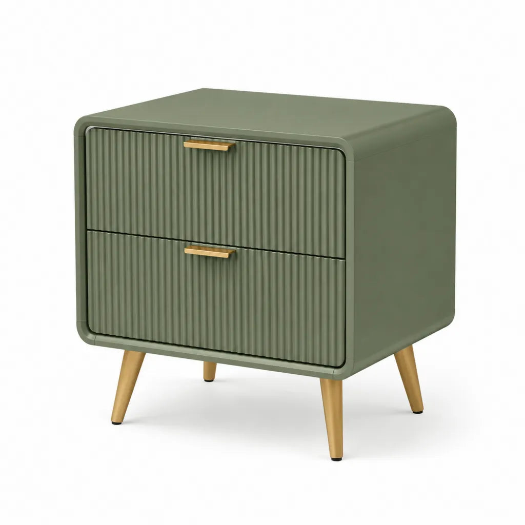Comodino 2 Cassetti Rettangolare in MDF Verde Salvia 50 x 40 x 60 cm