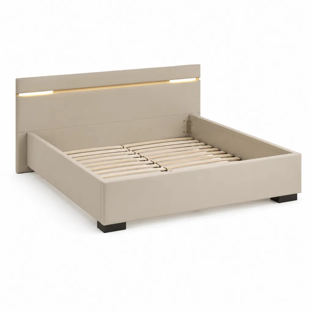Letto matrimoniale con illuminazione LED 160 x 200 cm in PU beige con rete a doghe