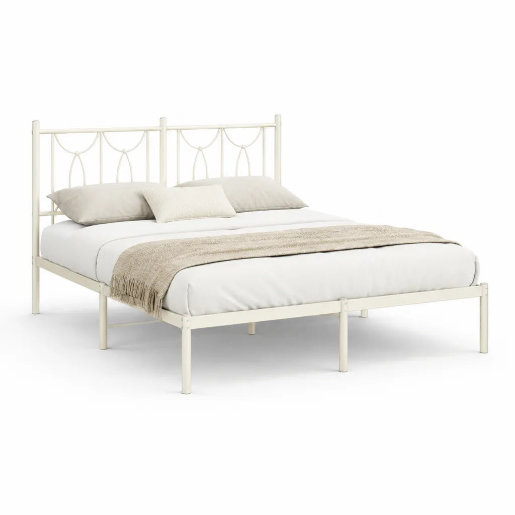 Letto matrimoniale con testiera in acciaio rettangolare bianco crema 160 x 200 cm