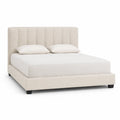 Letto matrimoniale imbottito 160 x 200 cm in poliestere crema con testiera rettangolare