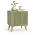 Comodino rettangolare con anta a rilievo in MDF 45 x 35 x 60 cm verde salvia con gambe in legno massello di gomma