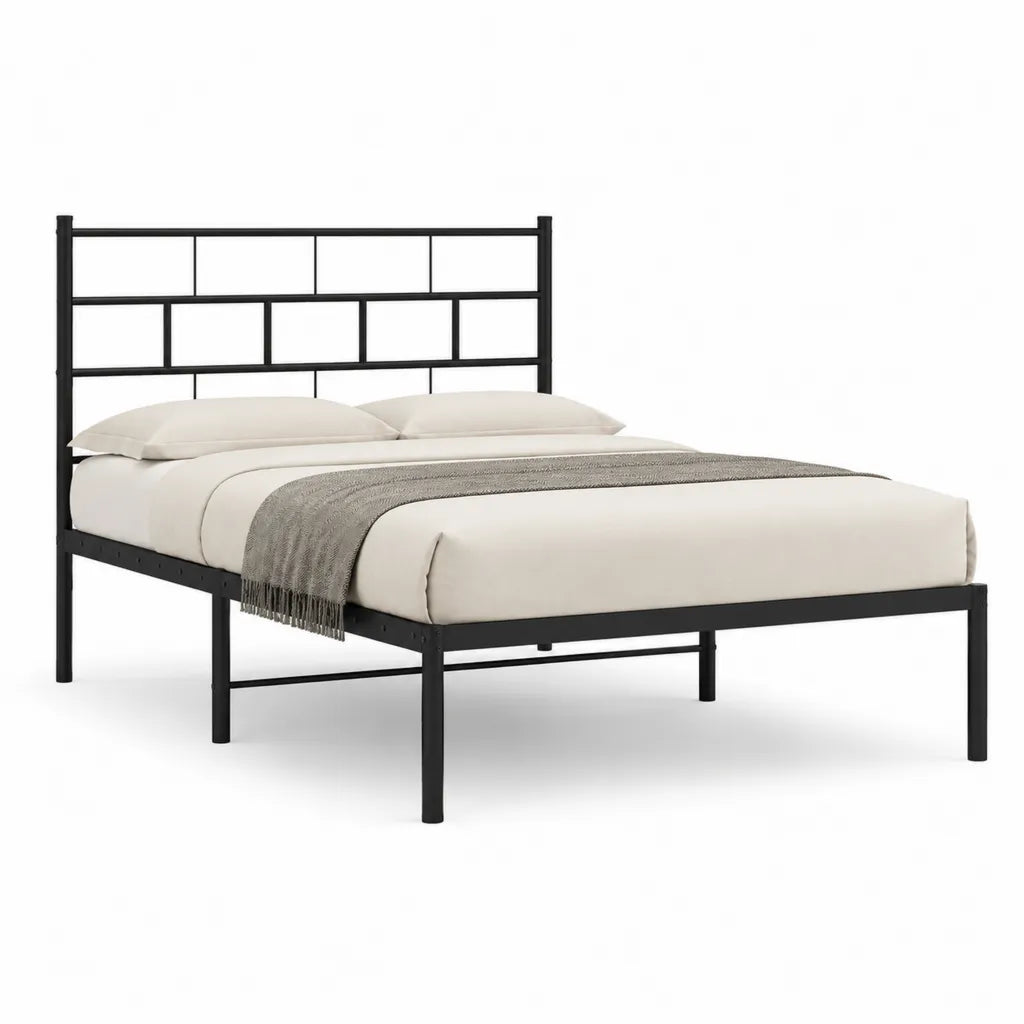 Letto matrimoniale struttura letto 160 x 200 cm in acciaio al carbonio rettangolare nero 164 x 208 x 100 cm
