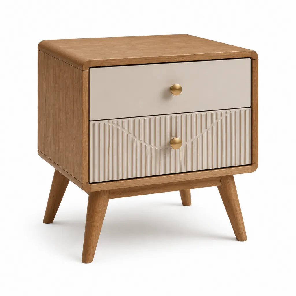 Comodino con 2 cassetti in MDF impiallacciato rovere rettangolare beige e marrone 50 x 40 x 60 cm