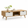 Tavolino da caffè contenitore rettangolare in bambù con 2 cassetti bianco naturale 120 x 40 x 50 cm