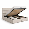 Letto contenitore matrimoniale 160 x 200 cm in pelle sintetica PU avorio con rete a doghe e testiera imbottita