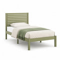 Struttura letto singolo 90 x 190 cm in legno massello di pino verde salvia con testiera a doghe