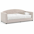 Letto singolo imbottito 90 x 200 cm in velluto beige con testiera curva capitonné