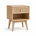 Comodino con cassetto e vano aperto in legno massello di gomma e rattan naturale beige 40 x 35 x 60 cm