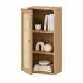 Mobile contenitore da soggiorno con 3 ripiani e anta in rattan 60 x 35 x 120 cm rovere naturale