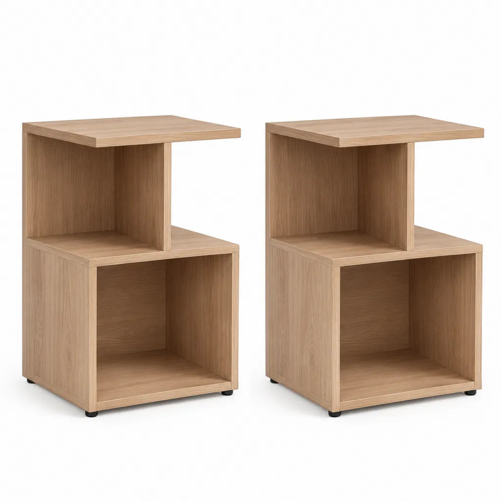 Set di 2 comodini con ripiani aperti in pannello truciolare laminato rovere chiaro 40 x 40 x 60 cm