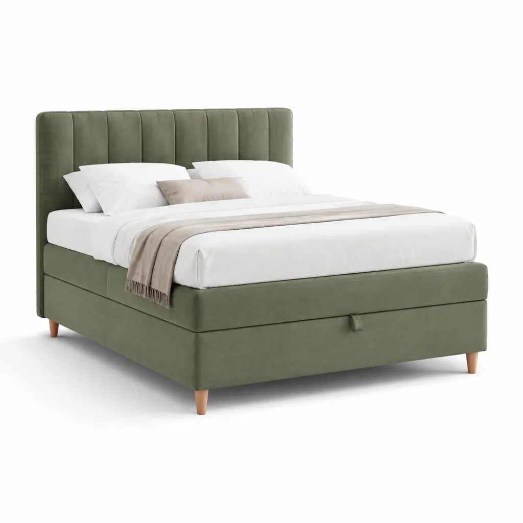 Letto matrimoniale contenitore 160 x 200 cm in velluto di poliestere rettangolare verde oliva