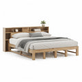 Letto matrimoniale 160x200 cm in legno massello di pino con testiera libreria rettangolare naturale
