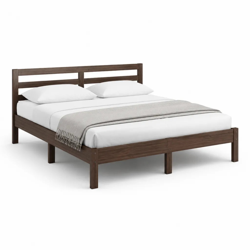 Struttura letto matrimoniale 160 x 200 cm in legno massello di pino marrone noce