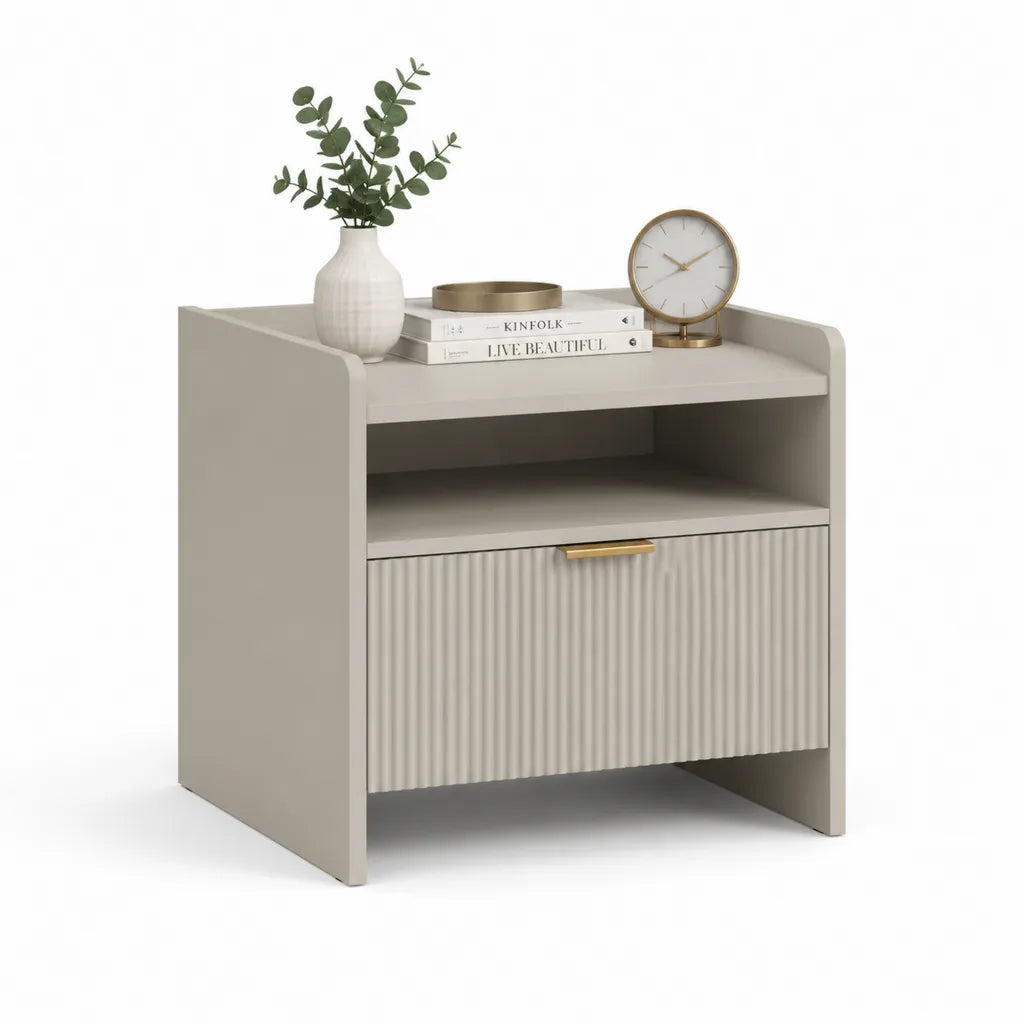 Comodino con cassetto e vano aperto in MDF beige 50 x 40 x 60 cm