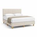 Letto matrimoniale imbottito 160 x 200 cm in poliestere beige con testiera alta e piedini in legno massello