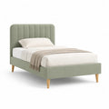 Letto singolo imbottito 90 x 190 cm in velluto di poliestere verde salvia con testiera rettangolare