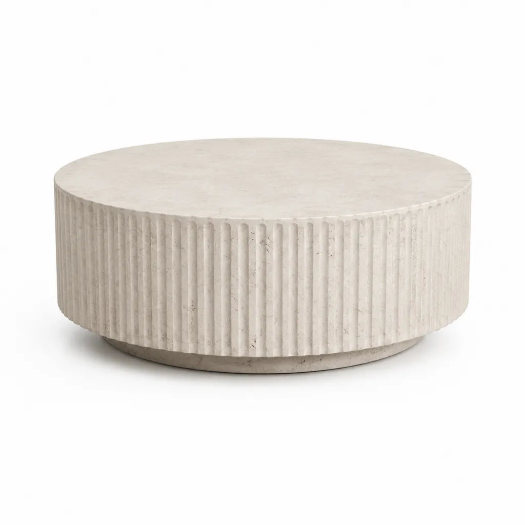 Tavolino da caffè rotondo in calcestruzzo fibrorinforzato beige Ø 80 x H 35 cm