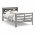 Letto matrimoniale con testiera libreria rettangolare 140 x 200 cm in pino massello grigio