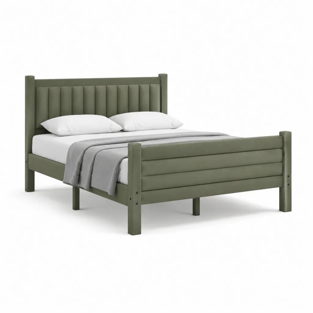 Letto matrimoniale con struttura in legno massello di pino 160 x 200 cm rettangolare verde oliva
