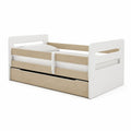 Letto singolo per bambini con sponde e cassetto 143 x 76 x 65 cm in MDF bianco e rovere chiaro
