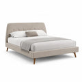 Letto matrimoniale imbottito 160 x 200 cm in poliestere beige con testiera arrotondata