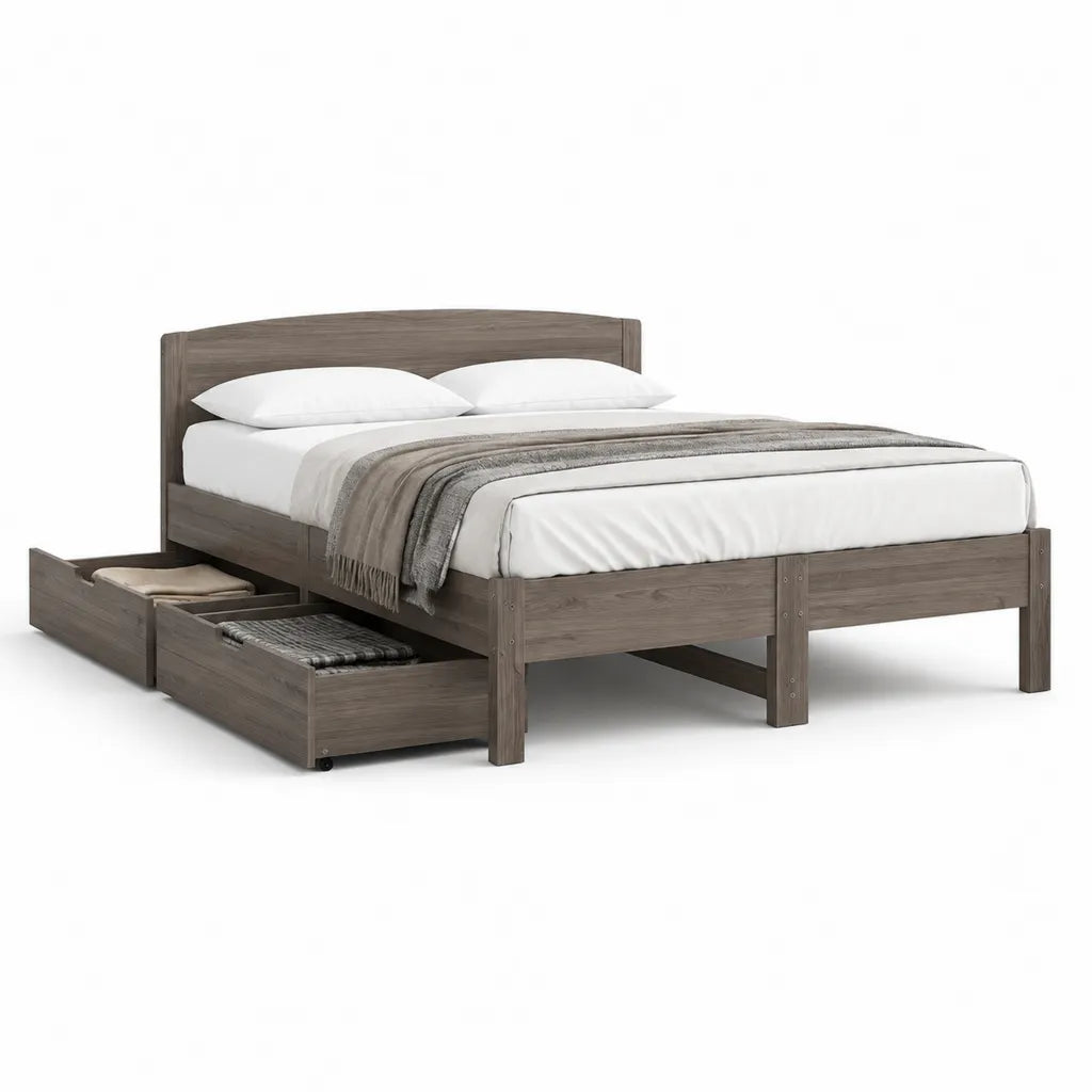 Letto matrimoniale con 2 cassetti 160 x 200 cm in pannelli di particelle grigio rovere