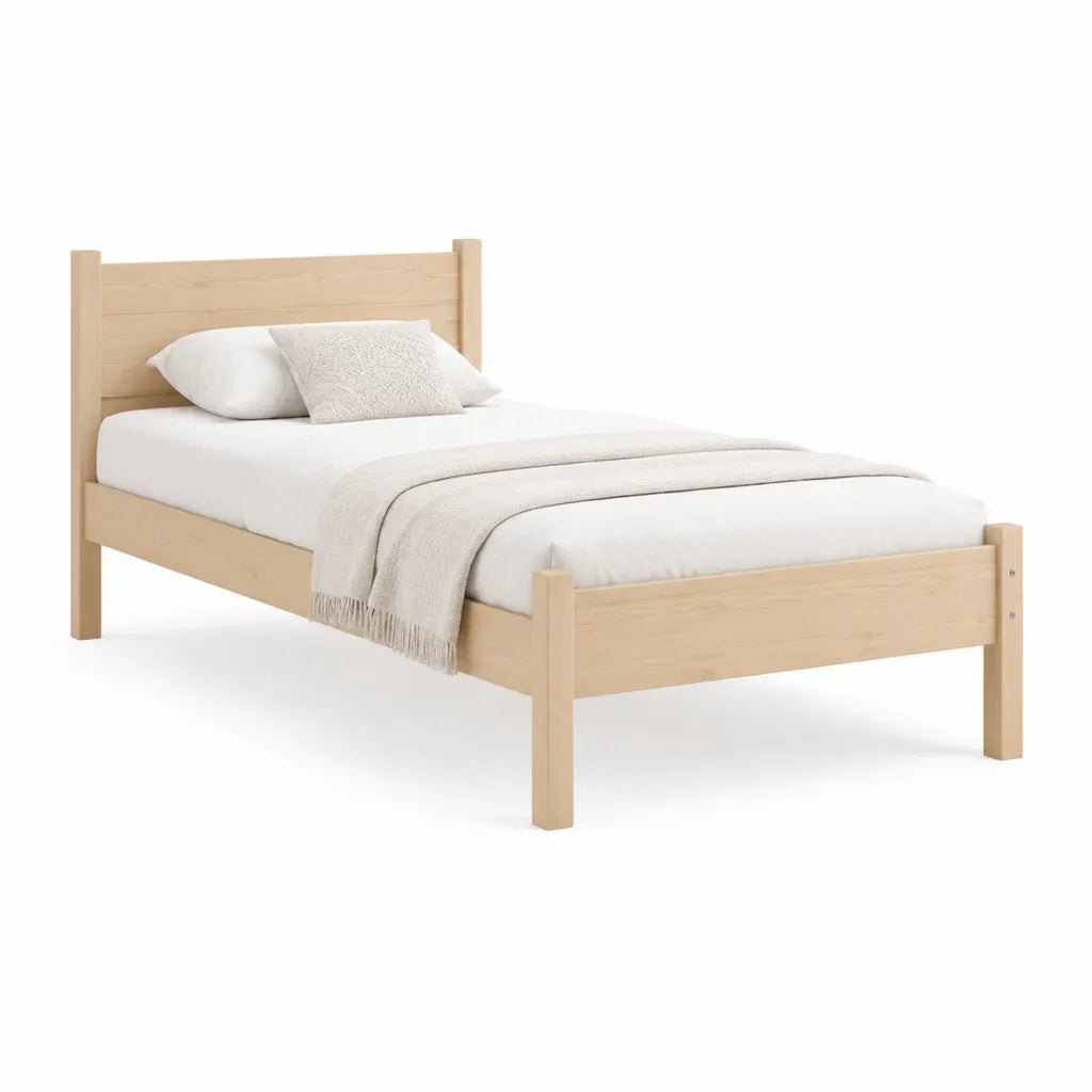 Letto singolo in pino massello rettangolare naturale per materasso 90 x 190 cm
