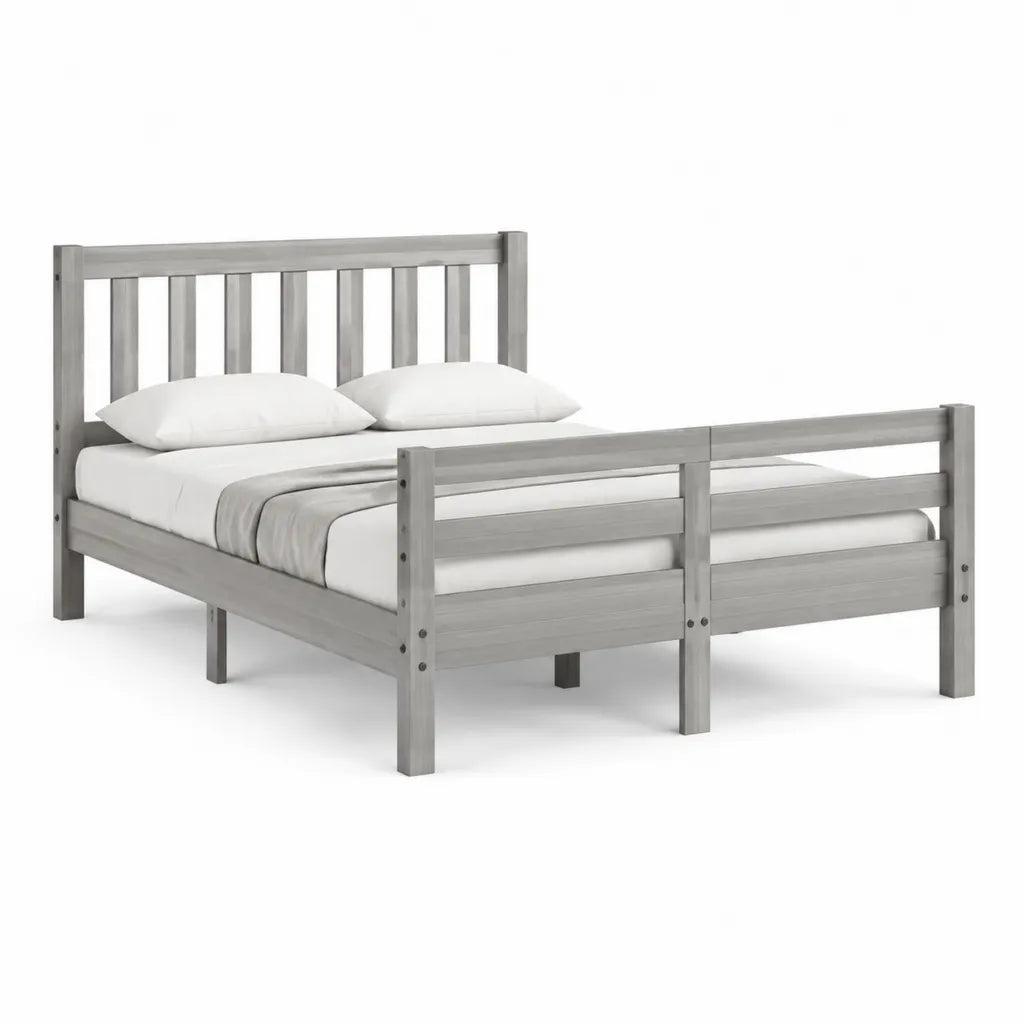 Struttura letto matrimoniale 160 x 200 cm in legno massello di pino grigio con testiera e pediera a doghe