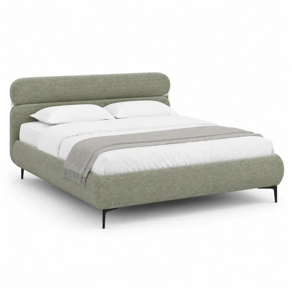 Letto matrimoniale imbottito 160 x 200 cm in poliestere verde salvia con testiera arrotondata