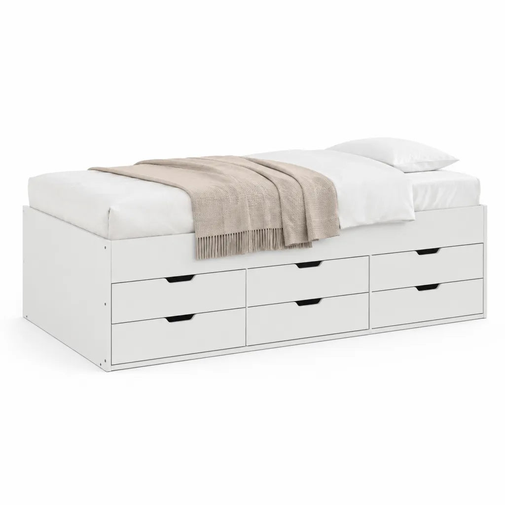 Letto singolo con 6 cassetti per materasso 90 x 190 cm in pannello di particelle rettangolare bianco