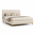Letto matrimoniale imbottito 160 x 200 cm in poliuretano beige con testiera alta e gambe in legno massello