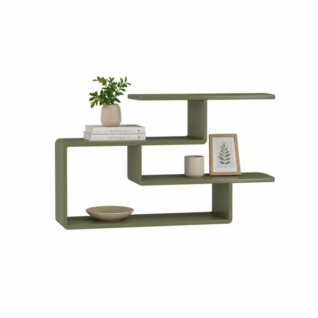 Scaffale da parete geometrico in acciaio 100 x 20 x 75 cm verde oliva