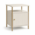 Comodino quadrato 40 x 40 x 60 cm in MDF bianco con anta e struttura in acciaio dorato