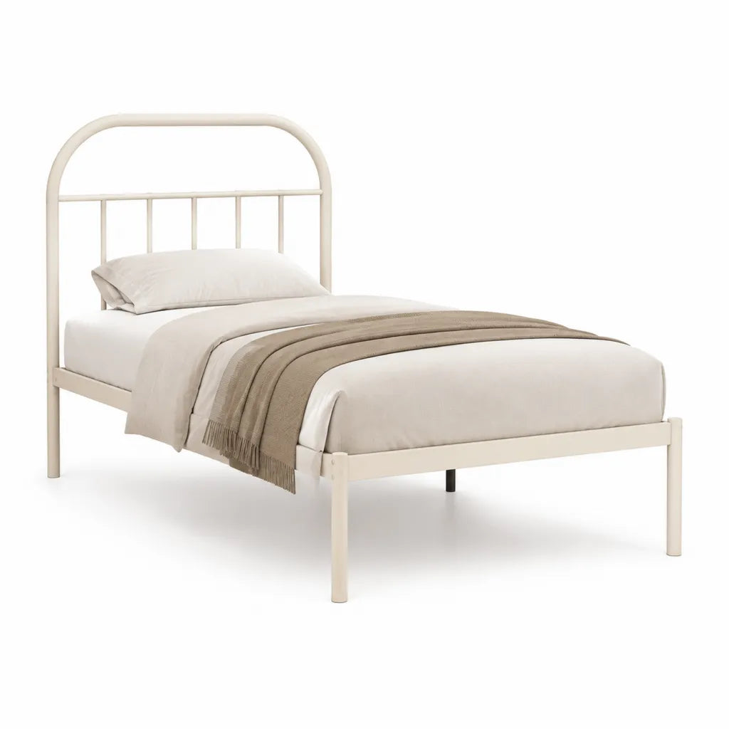 Letto singolo struttura 90 x 190 cm in acciaio verniciato bianco con testiera ad arco